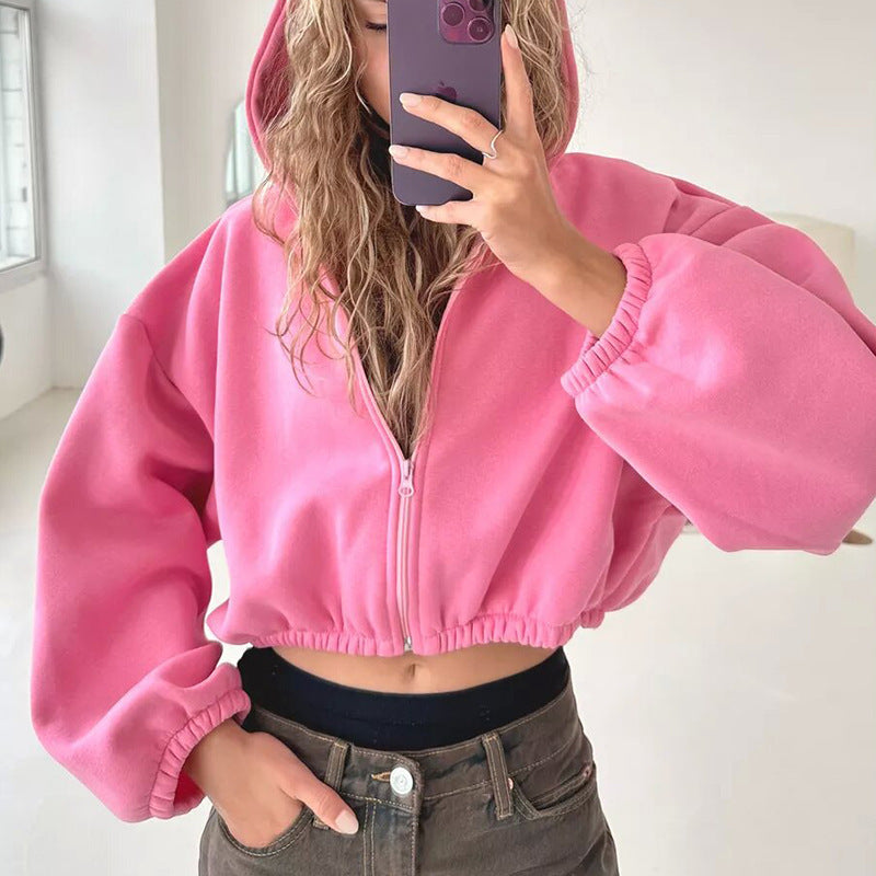 Sudadera con capucha de color liso para mujer, estilo casual, estilo europeo y americano