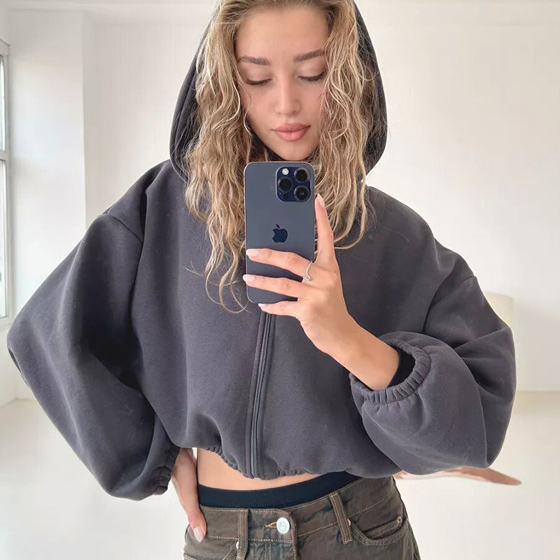 Sudadera con capucha de color liso para mujer, estilo casual, estilo europeo y americano