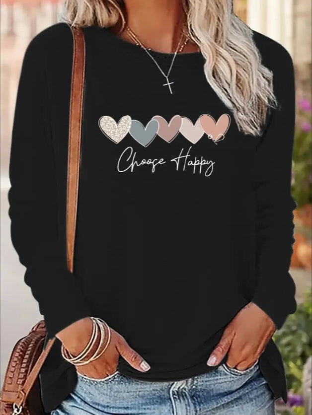 Choose Happy Long-sleeved Hoodless Sweatshirt